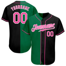 Load image into Gallery viewer, Custom Black Pink-Kelly Green Authentic Split Fashion Baseball Jersey
