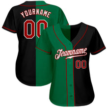 Load image into Gallery viewer, Custom Black Red-Kelly Green Authentic Split Fashion Baseball Jersey
