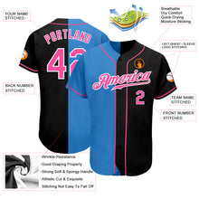 Load image into Gallery viewer, Custom Black Pink-Powder Blue Authentic Split Fashion Baseball Jersey
