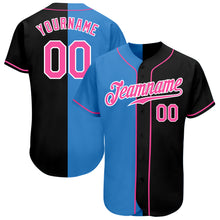 Load image into Gallery viewer, Custom Black Pink-Powder Blue Authentic Split Fashion Baseball Jersey

