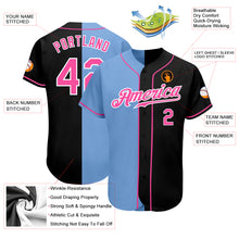 Load image into Gallery viewer, Custom Black Pink-Light Blue Authentic Split Fashion Baseball Jersey

