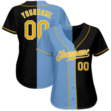 Load image into Gallery viewer, Custom Black Gold-Light Blue Authentic Split Fashion Baseball Jersey
