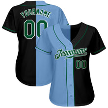 Load image into Gallery viewer, Custom Black Kelly Green-Light Blue Authentic Split Fashion Baseball Jersey
