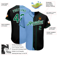 Load image into Gallery viewer, Custom Black Kelly Green-Light Blue Authentic Split Fashion Baseball Jersey
