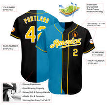 Load image into Gallery viewer, Custom Black Gold-Panther Blue Authentic Split Fashion Baseball Jersey
