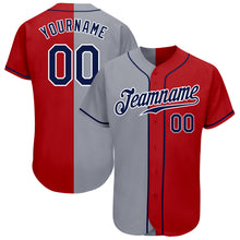 Load image into Gallery viewer, Custom Red Navy-Gray Authentic Split Fashion Baseball Jersey
