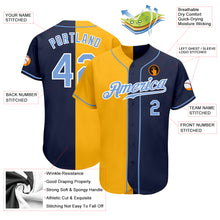 Load image into Gallery viewer, Custom Navy Light Blue-Yellow Authentic Split Fashion Baseball Jersey
