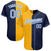 Load image into Gallery viewer, Custom Navy Light Blue-Yellow Authentic Split Fashion Baseball Jersey
