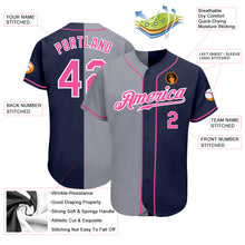 Load image into Gallery viewer, Custom Navy Pink-Gray Authentic Split Fashion Baseball Jersey
