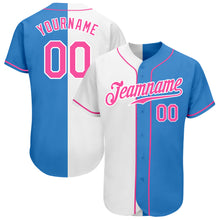 Load image into Gallery viewer, Custom Powder Blue Pink-White Authentic Split Fashion Baseball Jersey

