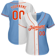 Load image into Gallery viewer, Custom Light Blue Orange-White Authentic Split Fashion Baseball Jersey
