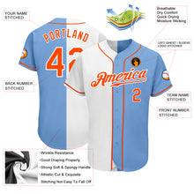 Load image into Gallery viewer, Custom Light Blue Orange-White Authentic Split Fashion Baseball Jersey
