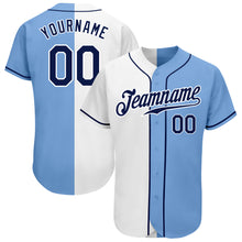Load image into Gallery viewer, Custom Light Blue Navy-White Authentic Split Fashion Baseball Jersey
