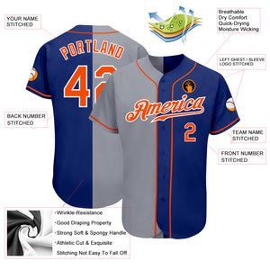 Custom Royal Orange-Gray Authentic Split Fashion Baseball Jersey