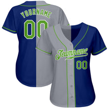 Load image into Gallery viewer, Custom Royal Neon Green-Gray Authentic Split Fashion Baseball Jersey
