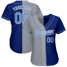 Load image into Gallery viewer, Custom Royal Light Blue-Gray Authentic Split Fashion Baseball Jersey
