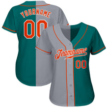 Load image into Gallery viewer, Custom Teal Orange-Gray Authentic Split Fashion Baseball Jersey
