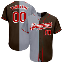 Load image into Gallery viewer, Custom Brown Red-Gray Authentic Split Fashion Baseball Jersey
