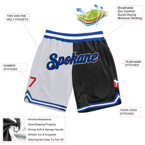 Custom White Royal-Black Authentic Throwback Split Fashion Basketball Shorts