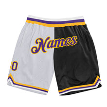 Load image into Gallery viewer, Custom White Purple-Black Authentic Throwback Split Fashion Basketball Shorts
