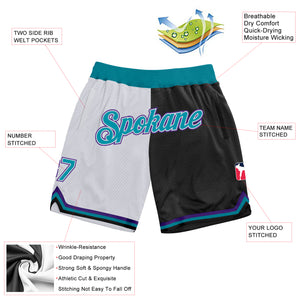 Custom White Teal-Black Authentic Throwback Split Fashion Basketball Shorts