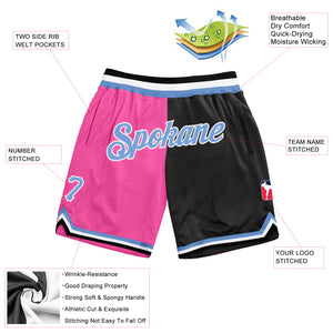 Custom Pink Light Blue-Black Authentic Throwback Split Fashion Basketball Shorts