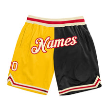 Load image into Gallery viewer, Custom Gold Cream-Black Authentic Throwback Split Fashion Basketball Shorts
