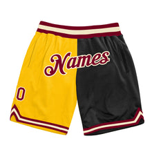 Load image into Gallery viewer, Custom Gold Maroon-Black Authentic Throwback Split Fashion Basketball Shorts
