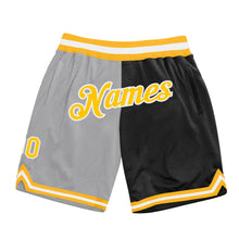 Load image into Gallery viewer, Custom Gray Gold-Black Authentic Throwback Split Fashion Basketball Shorts
