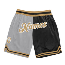 Load image into Gallery viewer, Custom Gray Old Gold-Black Authentic Throwback Split Fashion Basketball Shorts
