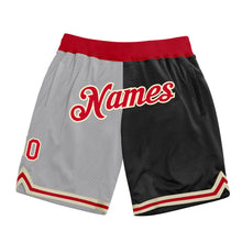 Load image into Gallery viewer, Custom Gray Red-Black Authentic Throwback Split Fashion Basketball Shorts
