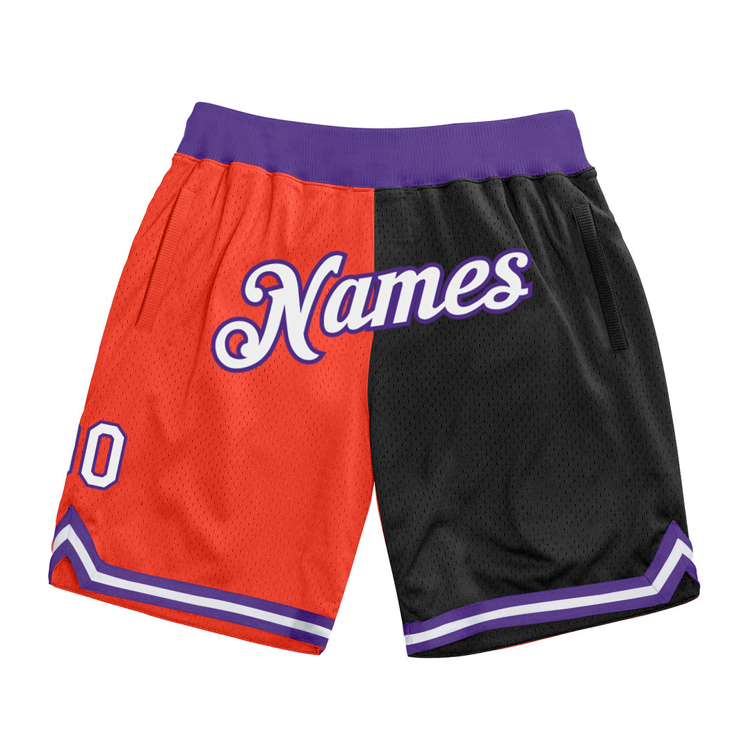 Custom Orange White-Black Authentic Throwback Split Fashion Basketball Shorts