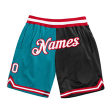 Load image into Gallery viewer, Custom Teal White-Black Authentic Throwback Split Fashion Basketball Shorts
