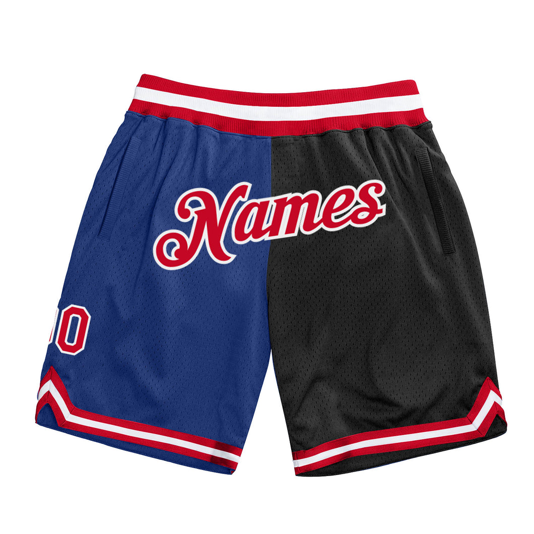 Custom Royal Red-Black Authentic Throwback Split Fashion Basketball Shorts