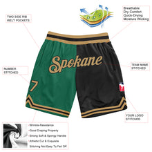 Load image into Gallery viewer, Custom Kelly Green Old Gold-Black Authentic Throwback Split Fashion Basketball Shorts

