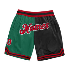 Load image into Gallery viewer, Custom Kelly Green Red-Black Authentic Throwback Split Fashion Basketball Shorts
