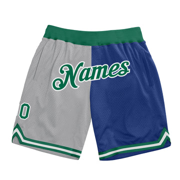 Custom Gray Kelly Green-Royal Authentic Throwback Split Fashion Basketball Shorts