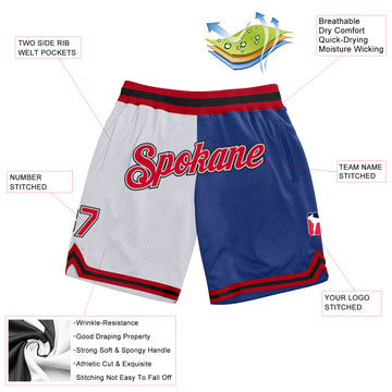 Custom White Red-Royal Authentic Throwback Split Fashion Basketball Shorts