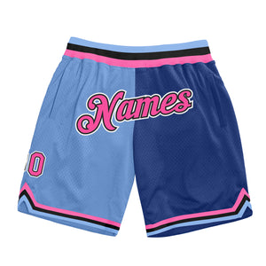 Custom Light Blue Pink-Royal Authentic Throwback Split Fashion Basketball Shorts