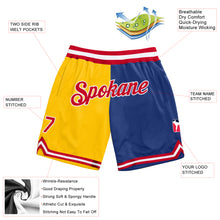 Load image into Gallery viewer, Custom Gold Red-Royal Authentic Throwback Split Fashion Basketball Shorts
