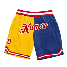 Load image into Gallery viewer, Custom Gold Red-Royal Authentic Throwback Split Fashion Basketball Shorts
