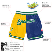 Load image into Gallery viewer, Custom Gold Kelly Green-Royal Authentic Throwback Split Fashion Basketball Shorts
