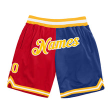 Load image into Gallery viewer, Custom Red Gold-Royal Authentic Throwback Split Fashion Basketball Shorts
