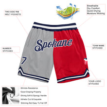 Load image into Gallery viewer, Custom Gray Navy-Red Authentic Throwback Split Fashion Basketball Shorts

