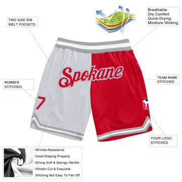 Custom White Red-Gray Authentic Throwback Split Fashion Basketball Shorts