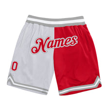 Load image into Gallery viewer, Custom White Red-Gray Authentic Throwback Split Fashion Basketball Shorts
