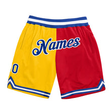 Load image into Gallery viewer, Custom Gold Royal-Red Authentic Throwback Split Fashion Basketball Shorts
