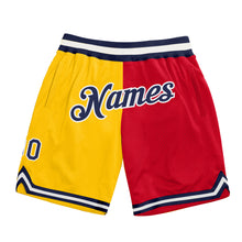 Load image into Gallery viewer, Custom Gold Navy-Red Authentic Throwback Split Fashion Basketball Shorts
