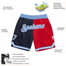 Load image into Gallery viewer, Custom Navy Light Blue-Red Authentic Throwback Split Fashion Basketball Shorts
