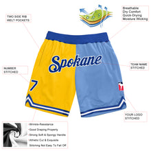Load image into Gallery viewer, Custom Gold Royal-Light Blue Authentic Throwback Split Fashion Basketball Shorts
